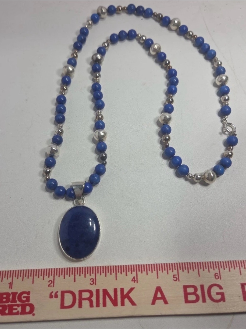 Vintage Lapis lazuli Sterling
Necklace From Mexico. Stamped 925